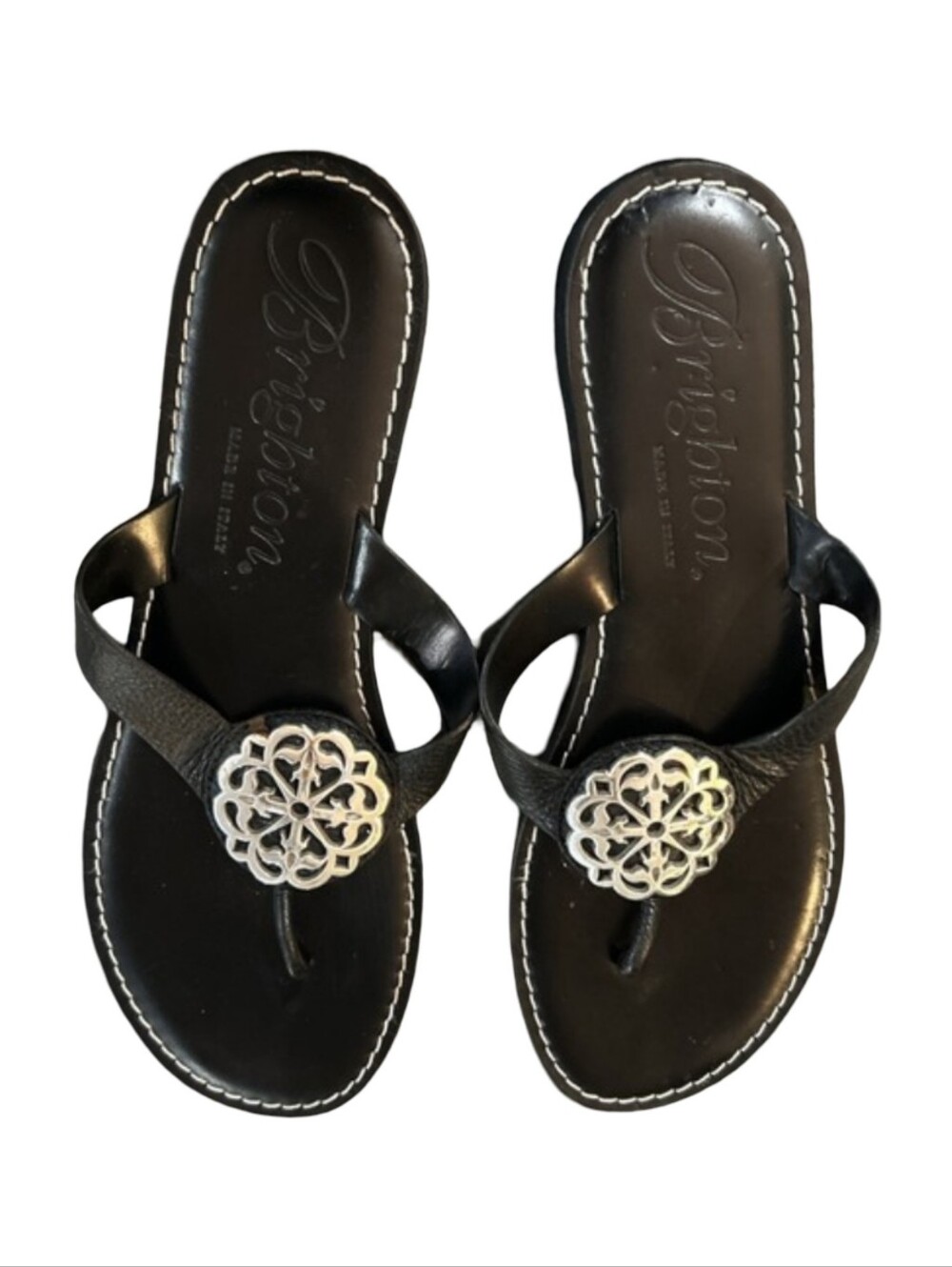 Brighton Alice black leather thong sandals size 10
